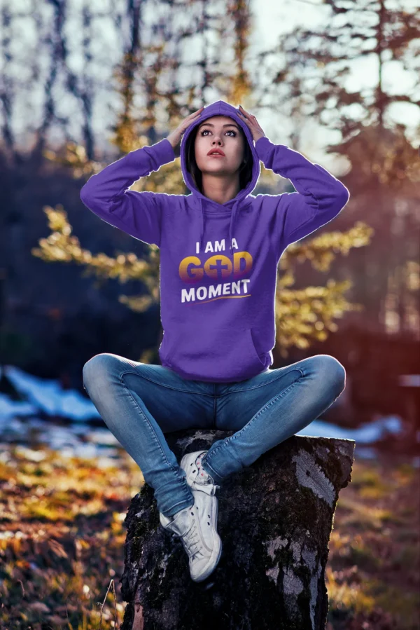 Hoodie Mockup of A Woman Sitting on A Tree Stump